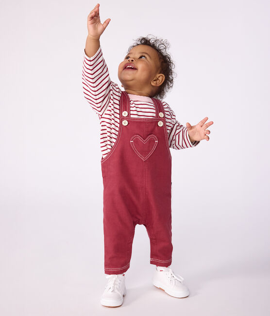Salopette bébé en denim coloré jambes longues AMARANTE