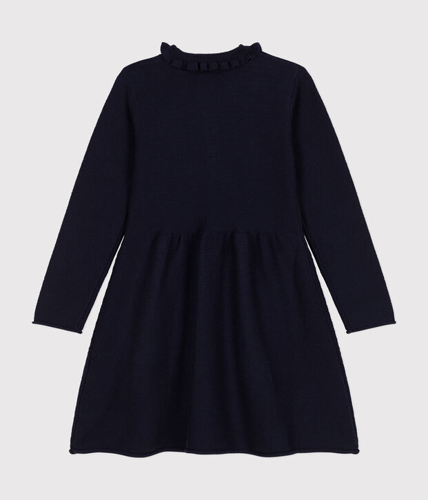 Robe manches longues en tricot enfant fille bleu marine