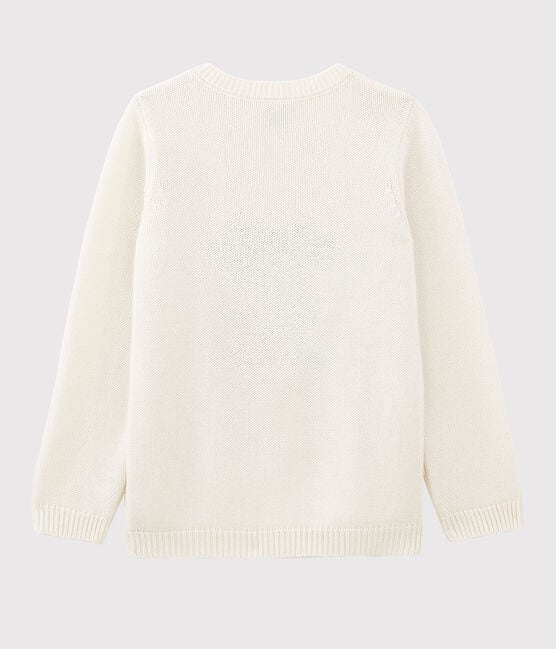 Pull manches longues en tricot laine et coton blanc MARSHMALLOW/ MULTICO CN