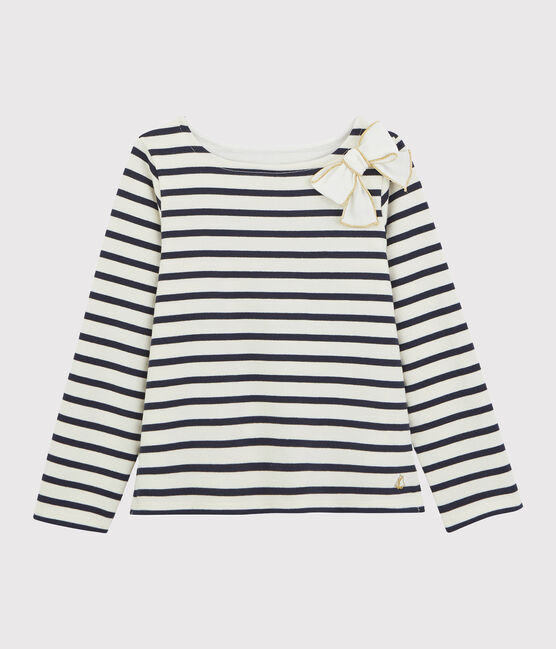 Marinière à nœud enfant fille blanc MARSHMALLOW/bleu SMOKING