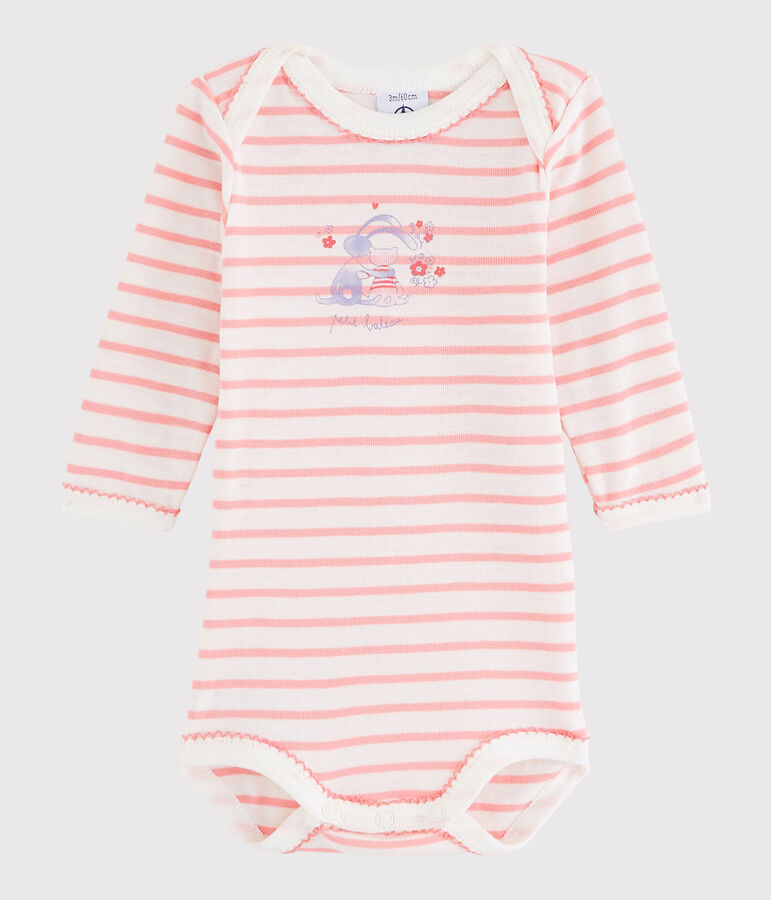 Body manches longues b&eacute;b&eacute; fille blanc LAIT/rose GRETEL