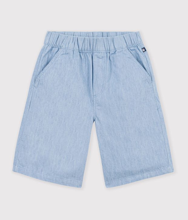 Bermuda short enfant en coton uni bleu