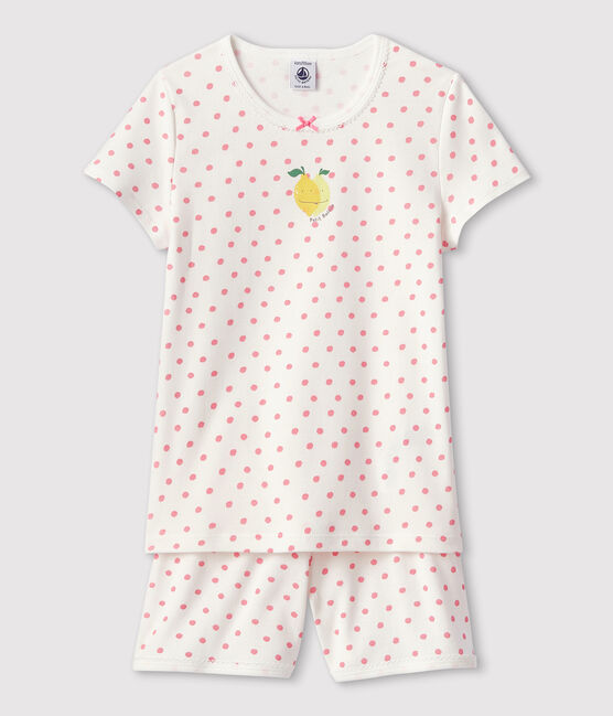Pyjacourt à pois roses petite fille en coton blanc MARSHMALLOW/rose GRETEL