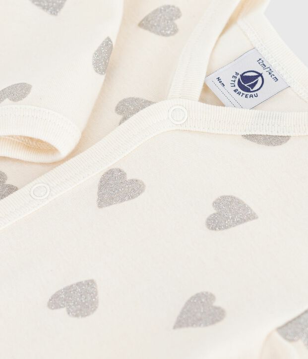 Pyjama b&eacute;b&eacute; sans pieds en coton imprim&eacute; &eacute;cru/gris