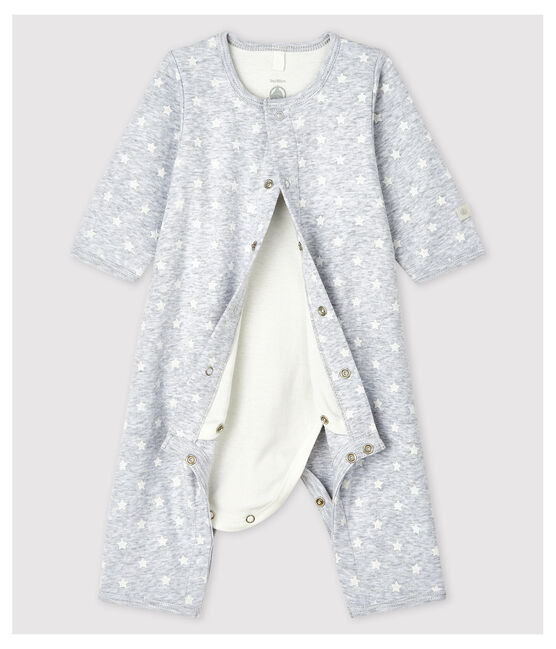 Bodyjama sans pieds bébé en coton biologique gris POUSSIERE/blanc MARSHMALLOW
