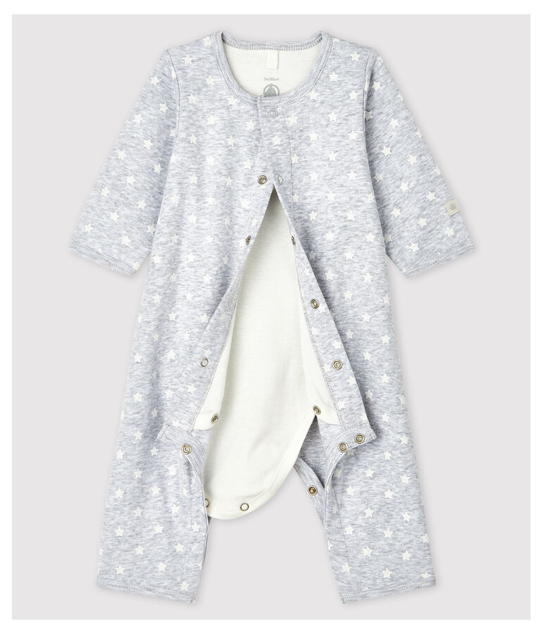 Bodyjama sans pieds b&eacute;b&eacute; en coton biologique gris POUSSIERE/blanc MARSHMALLOW