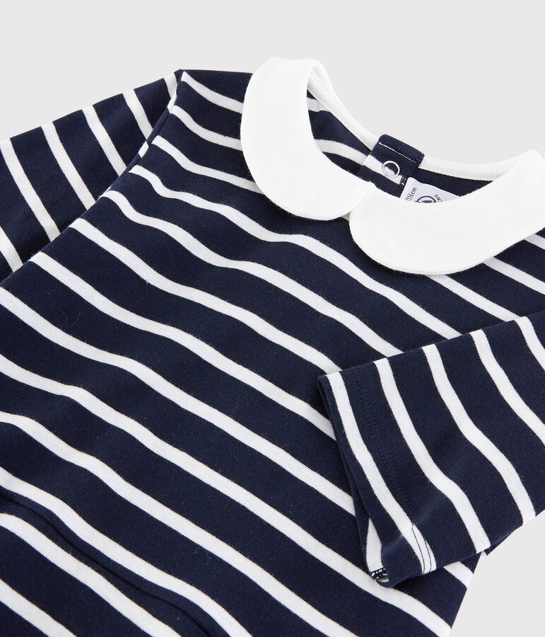 Robe manches courtes en coton enfant fille bleu SMOKING/blanc MARSHMALLOW