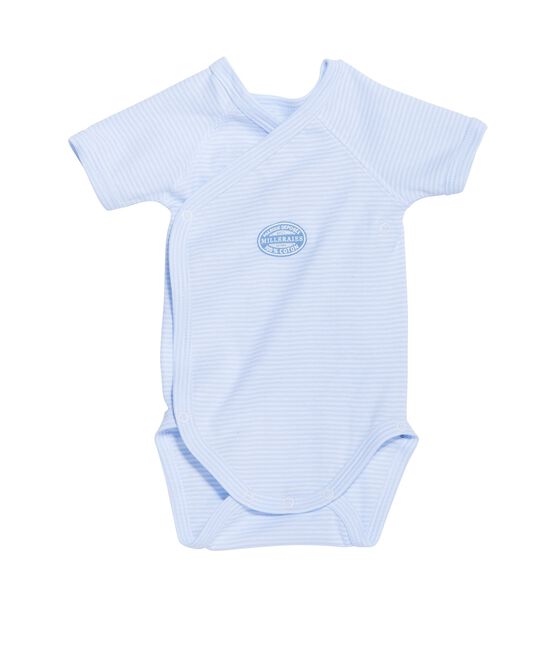 Body naissance garçon manches courtes à milleraies bleu FRAICHEUR/blanc ECUME