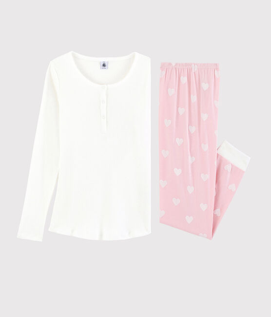 Pyjama fille-femme en coton blanc MARSHMALLOW/rose MINOIS