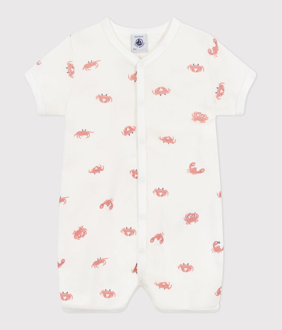 Combinaison courte bébé en coton crabes blanc MARSHMALLOW/blanc MULTICO