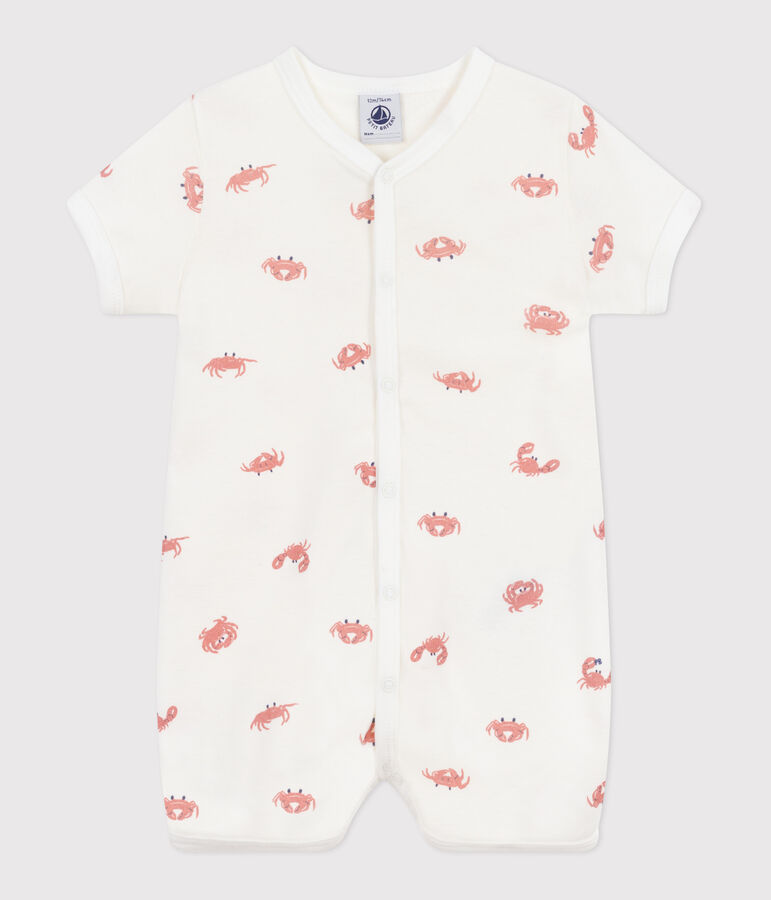 Combinaison courte b&eacute;b&eacute; en coton crabes blanc MARSHMALLOW/blanc MULTICO