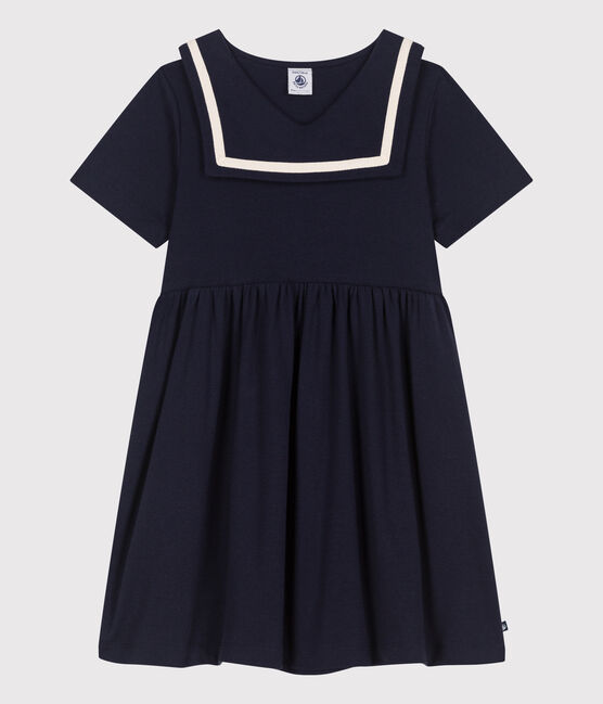 Robe enfant en coton manches courtes unie bleu SMOKING