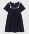 Robe enfant en coton manches courtes unie bleu SMOKING