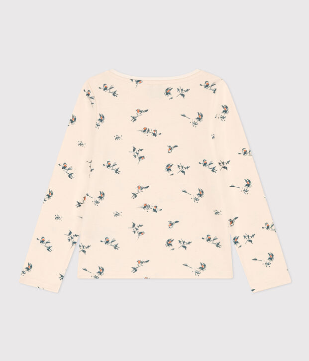 Tee-shirt manches longues en coton imprim&eacute; fleuri enfant fille &eacute;cru/multicouleur