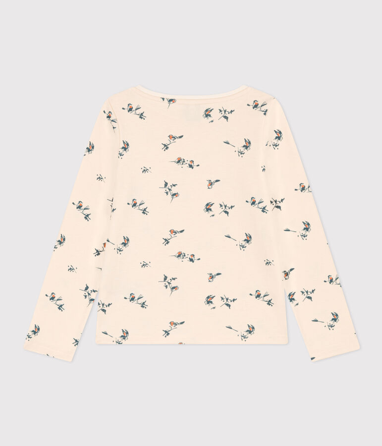 Tee-shirt manches longues en coton imprim&eacute; fleuri enfant fille &eacute;cru/multicouleur