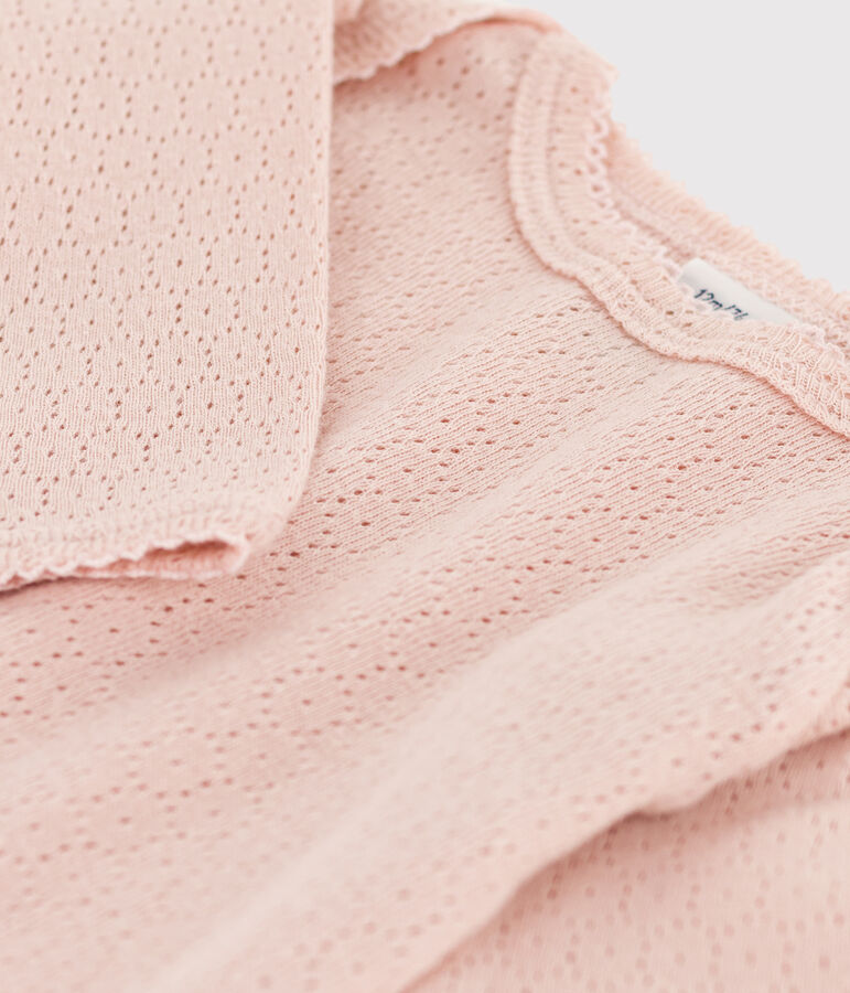 Body manches longues b&eacute;b&eacute; en maille ajour&eacute;e rose SALINE