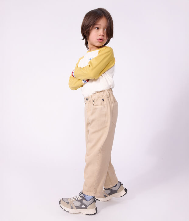Tee-shirt enfant manches longues en coton colorblock &eacute;cru/multicouleur