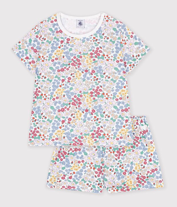 Pyjama short enfant en coton &agrave; fleurs blanc/multicouleur