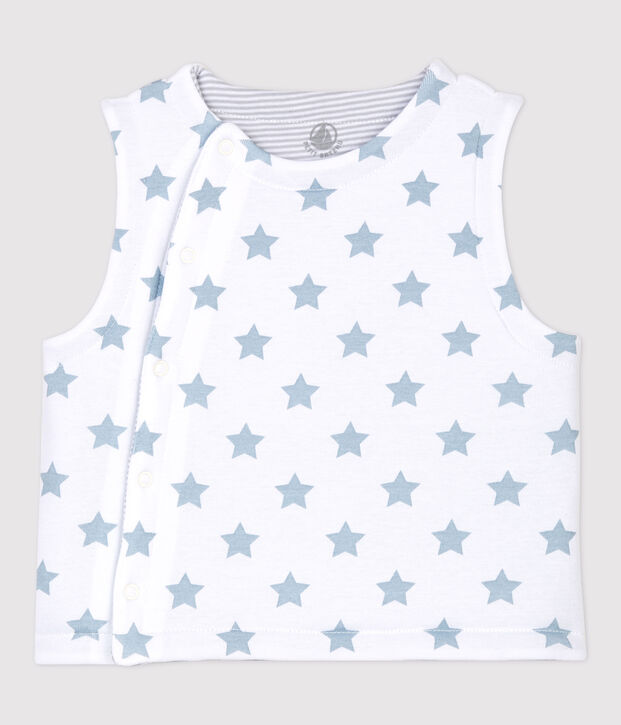 Gilet sans manches r&eacute;versible b&eacute;b&eacute; en coton ouatin&eacute; blanc/gris
