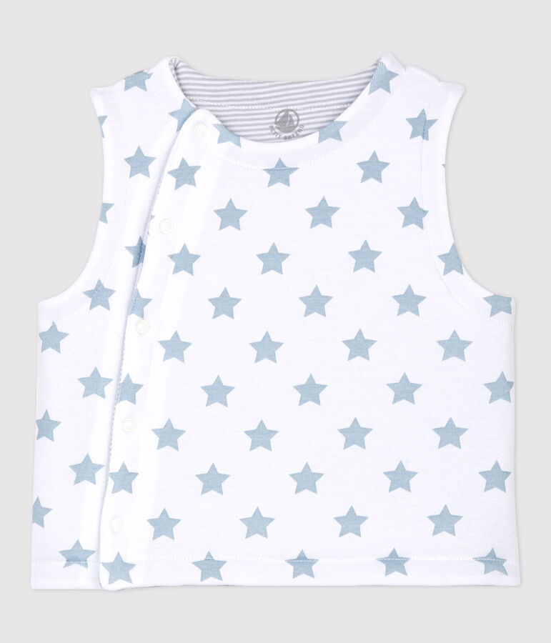 Gilet sans manches r&eacute;versible b&eacute;b&eacute; en coton ouatin&eacute; blanc ECUME/gris MISTIGRI