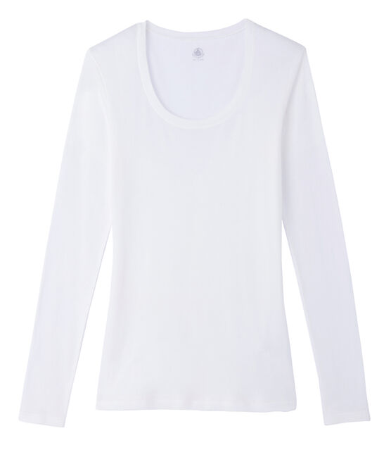 Tee-shirt manches longues femme en coton léger blanc MARSHMALLOW