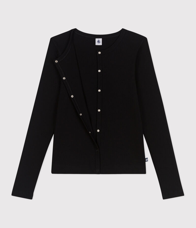 Cardigan femme en coton uni noir BLACK