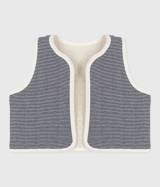 Gilet b&eacute;b&eacute; en coton milleraies et sherpa sans manche &eacute;cru/multicouleur