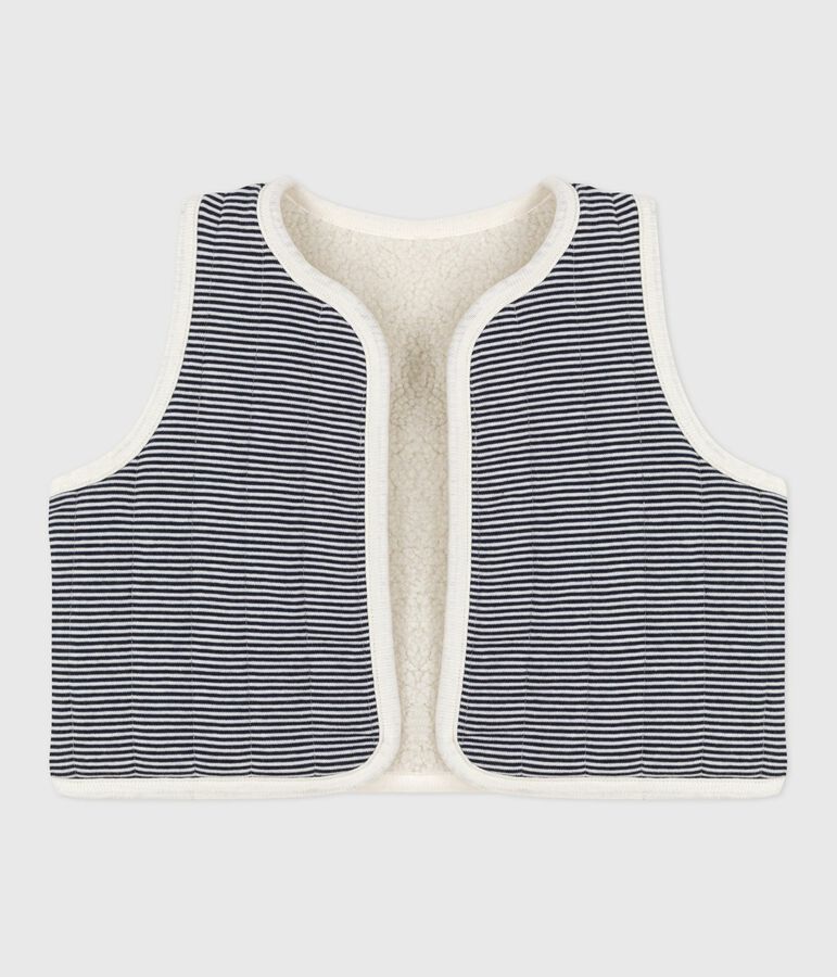 Gilet b&eacute;b&eacute; en coton milleraies et sherpa sans manche MILK/ MULTICO