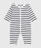 Pyjama bébé en coton sans pieds avec col bateau imprimé rayures blanc MARSHMALLOW/bleu SMOKING