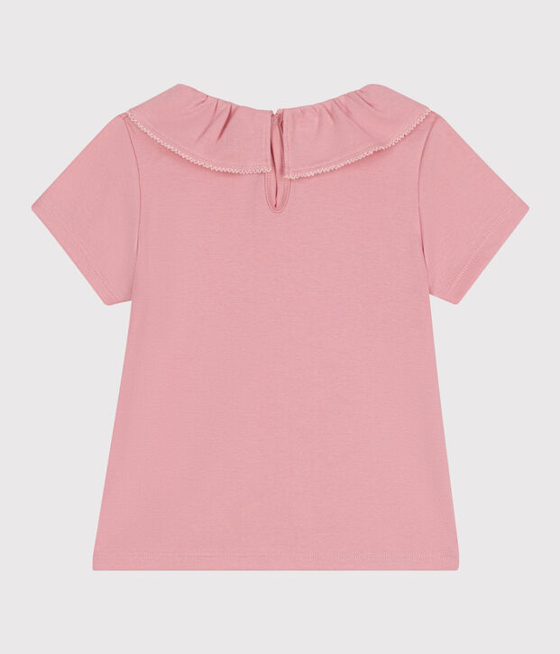 Teeshirt enfant en coton manches courtes &agrave; col uni rose