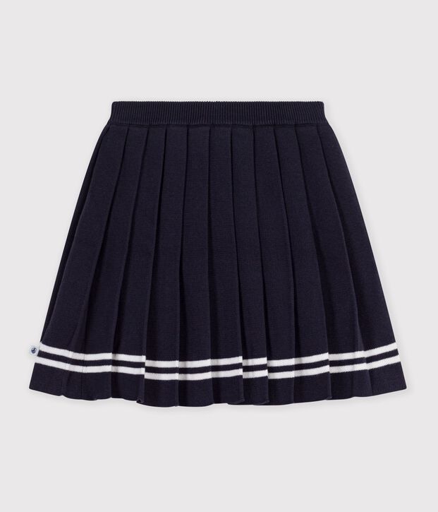 Jupe pliss&eacute;e courte enfant en maille de coton unie bleu marine