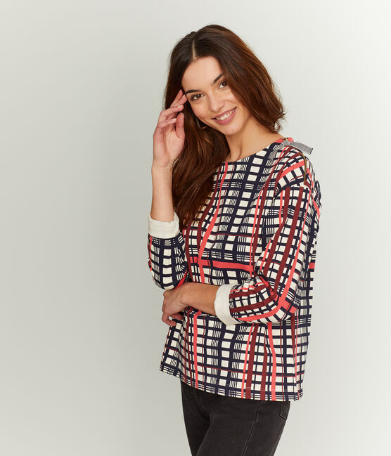 Marinière femme à carreaux beige COQUILLE/blanc MULTICO