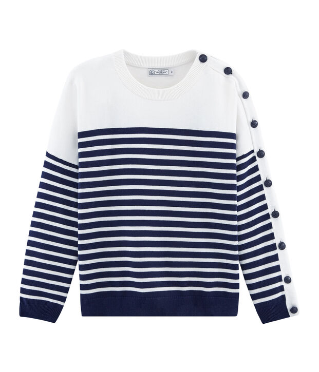 Pull Femme bleu/blanc