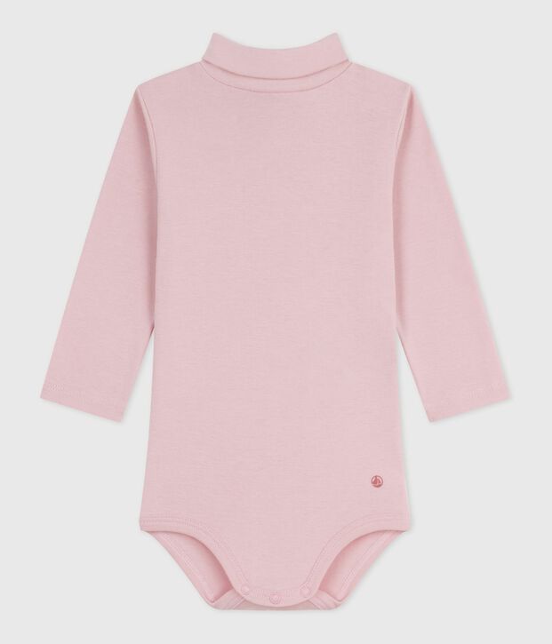 Body b&eacute;b&eacute; col roul&eacute; en coton uni rose