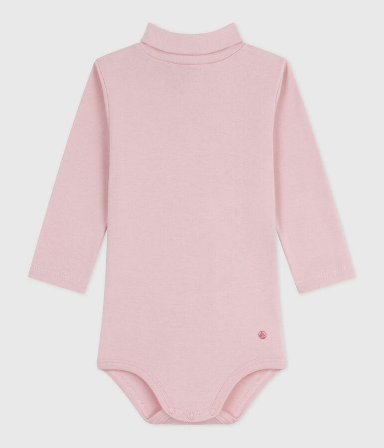 Body b&eacute;b&eacute; col roul&eacute; en coton uni rose JOLI