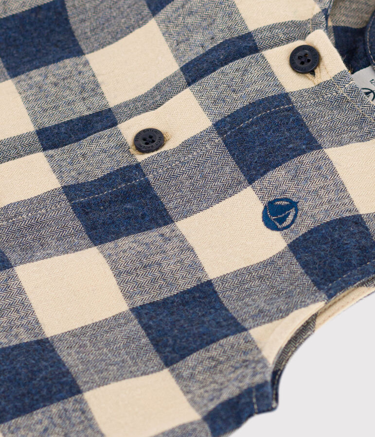 Combinaison sans manche en flanelle b&eacute;b&eacute; bleu/&eacute;cru