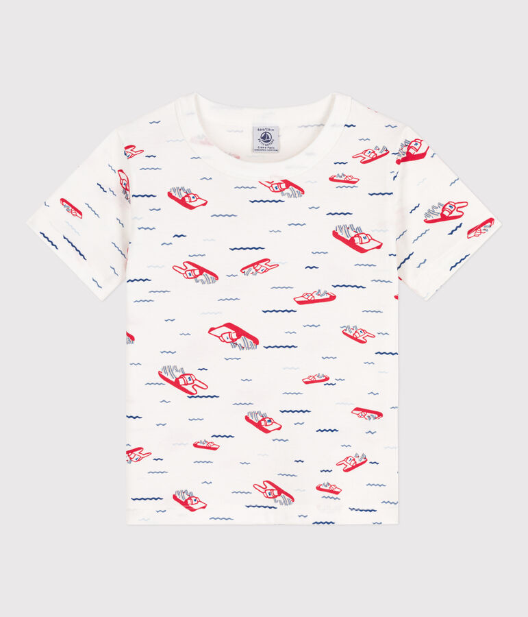 Tee-shirt imprim&eacute; manches courtes enfant gar&ccedil;on blanc MARSHMALLOW/blanc MULTICO