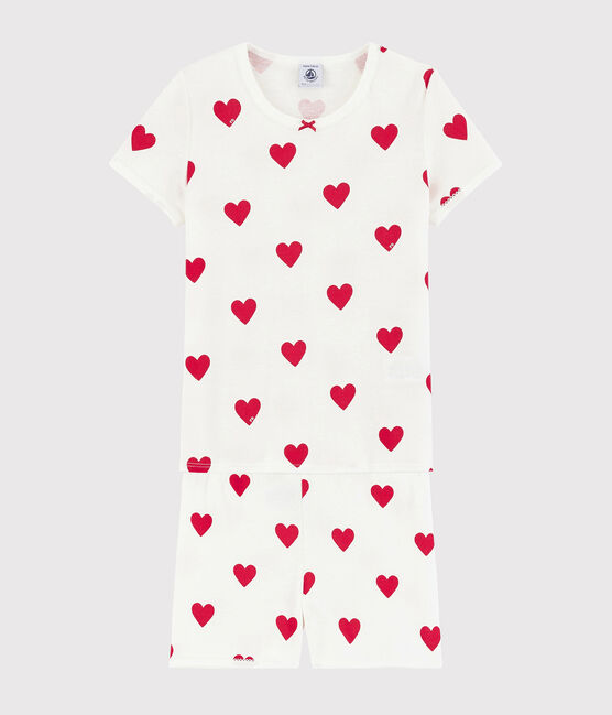 Pyjacourt cœur petite fille en coton blanc MARSHMALLOW/rouge TERKUIT