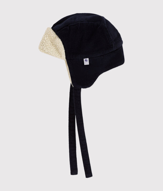 Chapka en velours et en sherpa b&eacute;b&eacute; bleu marine