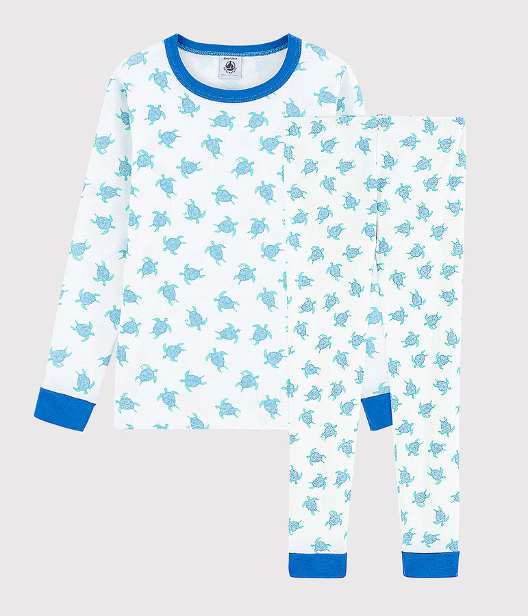 Pyjama snugfit imprim&eacute; tortues petit gar&ccedil;on-petite fille en coton blanc/bleu