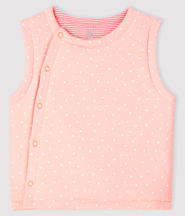 Gilet sans manches r&eacute;versible b&eacute;b&eacute; fille en c&ocirc;te ouatin&eacute;e rose/blanc