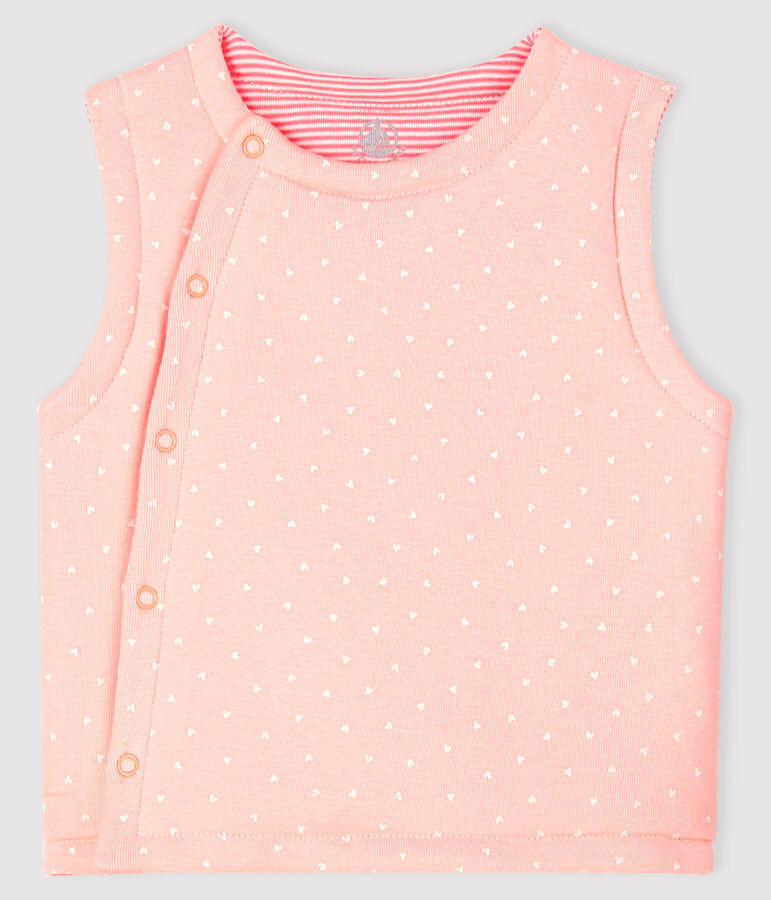 Gilet sans manches r&eacute;versible b&eacute;b&eacute; fille en c&ocirc;te ouatin&eacute;e rose MINOIS/blanc MARSHMALLOW