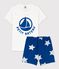 Pyjacourt logo Petit Bateau petit garçon en coton blanc MARSHMALLOW/bleu MAJOR
