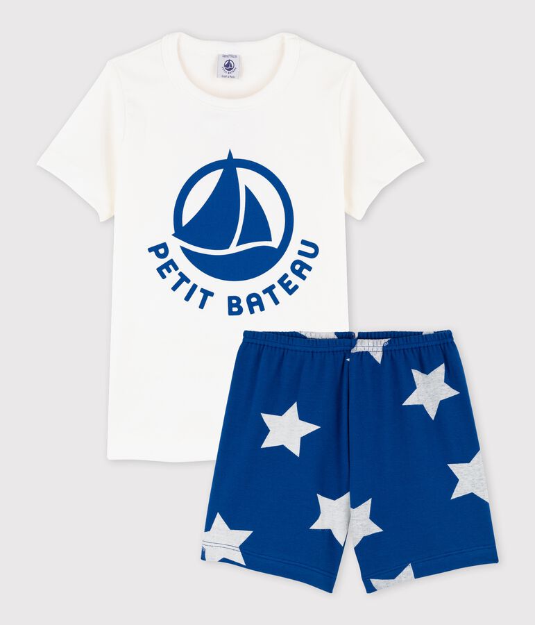 Pyjacourt logo Petit Bateau petit gar&ccedil;on en coton blanc/bleu
