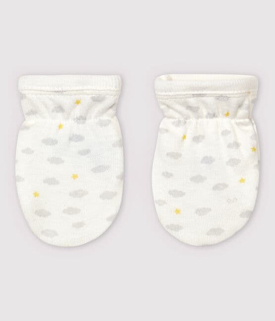 Moufles anti-griffures bébé en tubique en coton biologique blanc MARSHMALLOW/blanc MULTICO