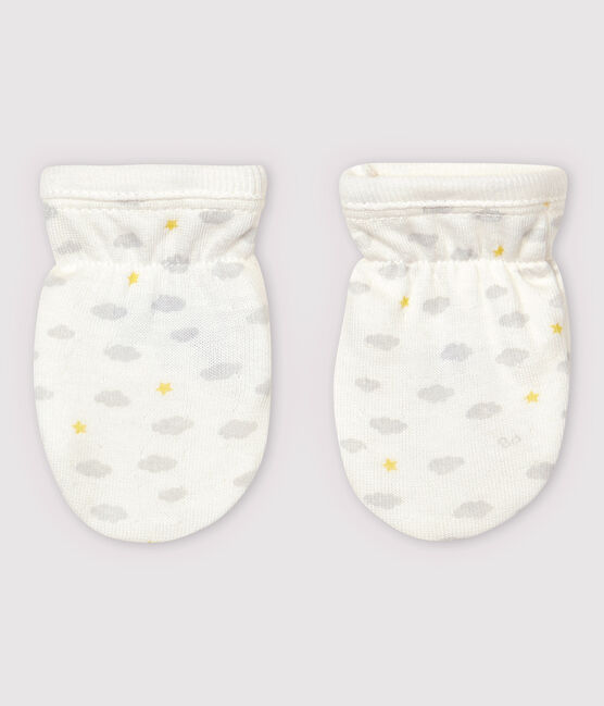 Moufles anti-griffures bébé en tubique en coton biologique blanc MARSHMALLOW/blanc MULTICO