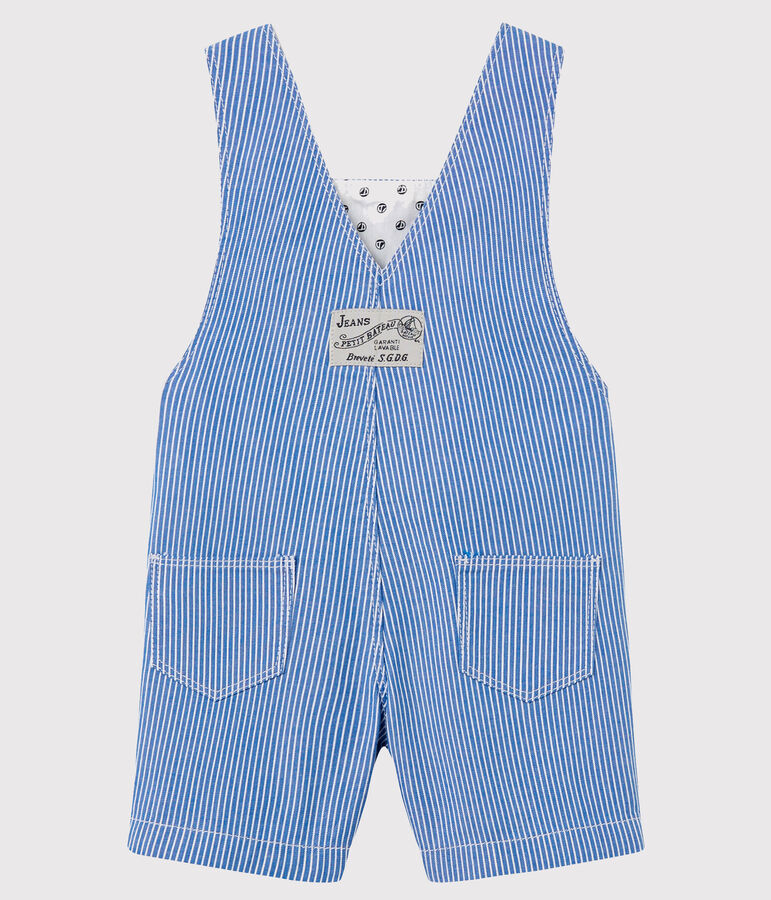 Salopette courte en toile ray&eacute;e b&eacute;b&eacute; gar&ccedil;on bleu/blanc