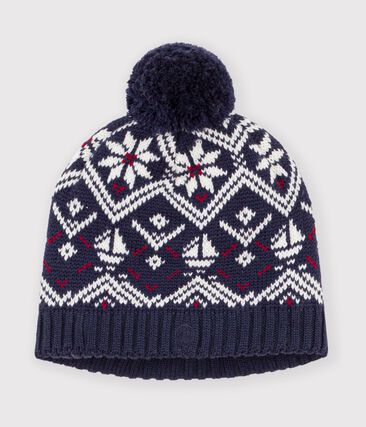 Bonnet enfant jacquard en laine et coton doublé polaire