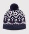 Bonnet enfant jacquard en laine et coton doubl&eacute; polaire bleu/&eacute;cru/rouge
