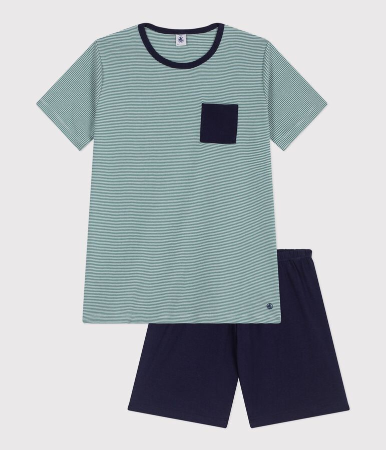 Pyjama short enfant en coton &agrave; rayures bleu SOIR/ MULTICO